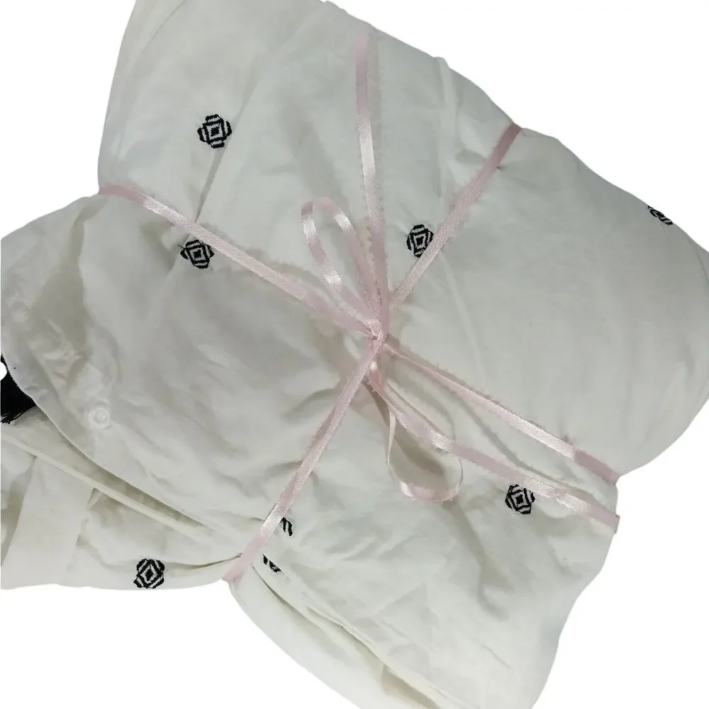 LUXE CREAM & BLACK EMBROIDERED & TASSLED ELEGANT DUVET COVER, 100% COTTON! SZ KG